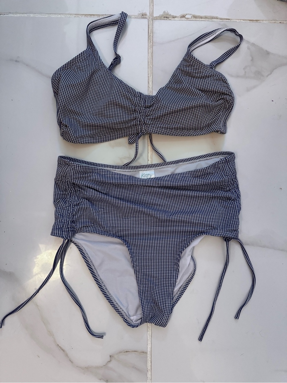 Kona Sol Black Gingham Ruched Bikini Set